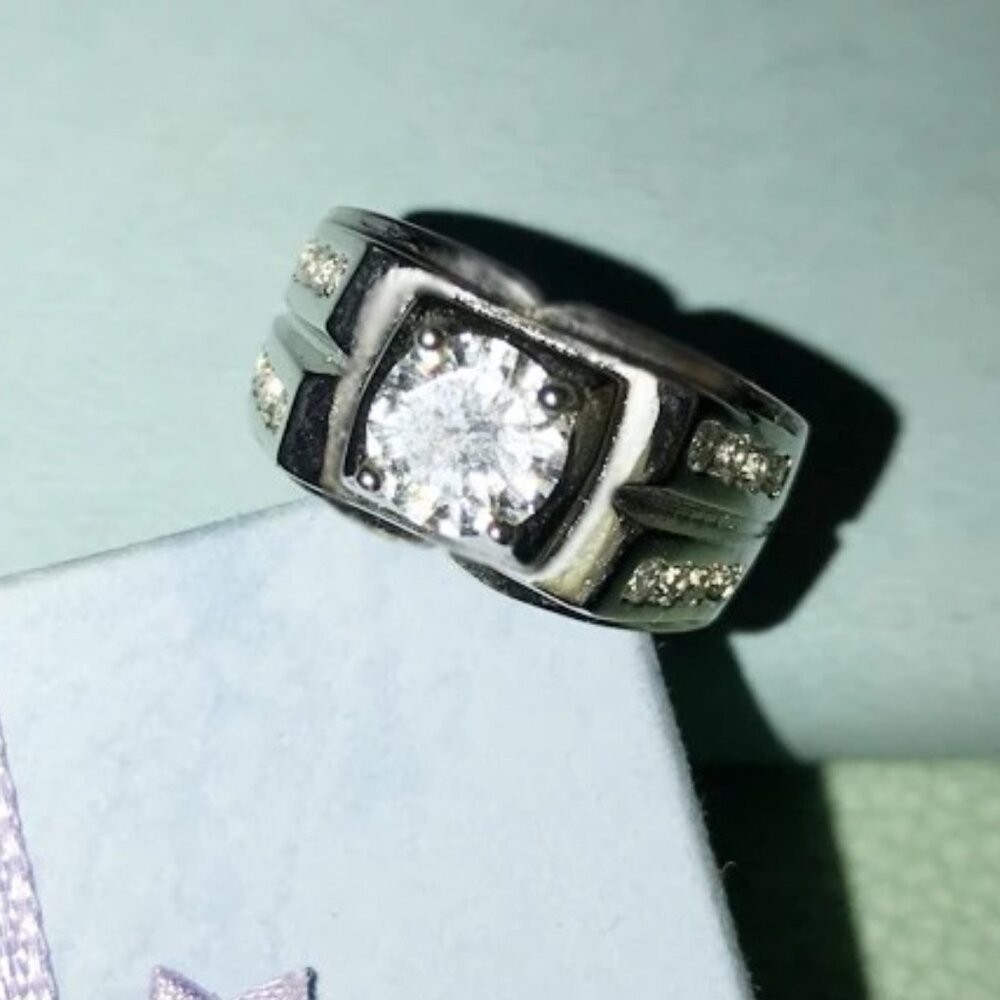 🆕 Stunning Lg. Men's 2.50 CTW. Diamond Ring, Stamped 925 Sterling Silver 🆕 - Picture 5 of 10